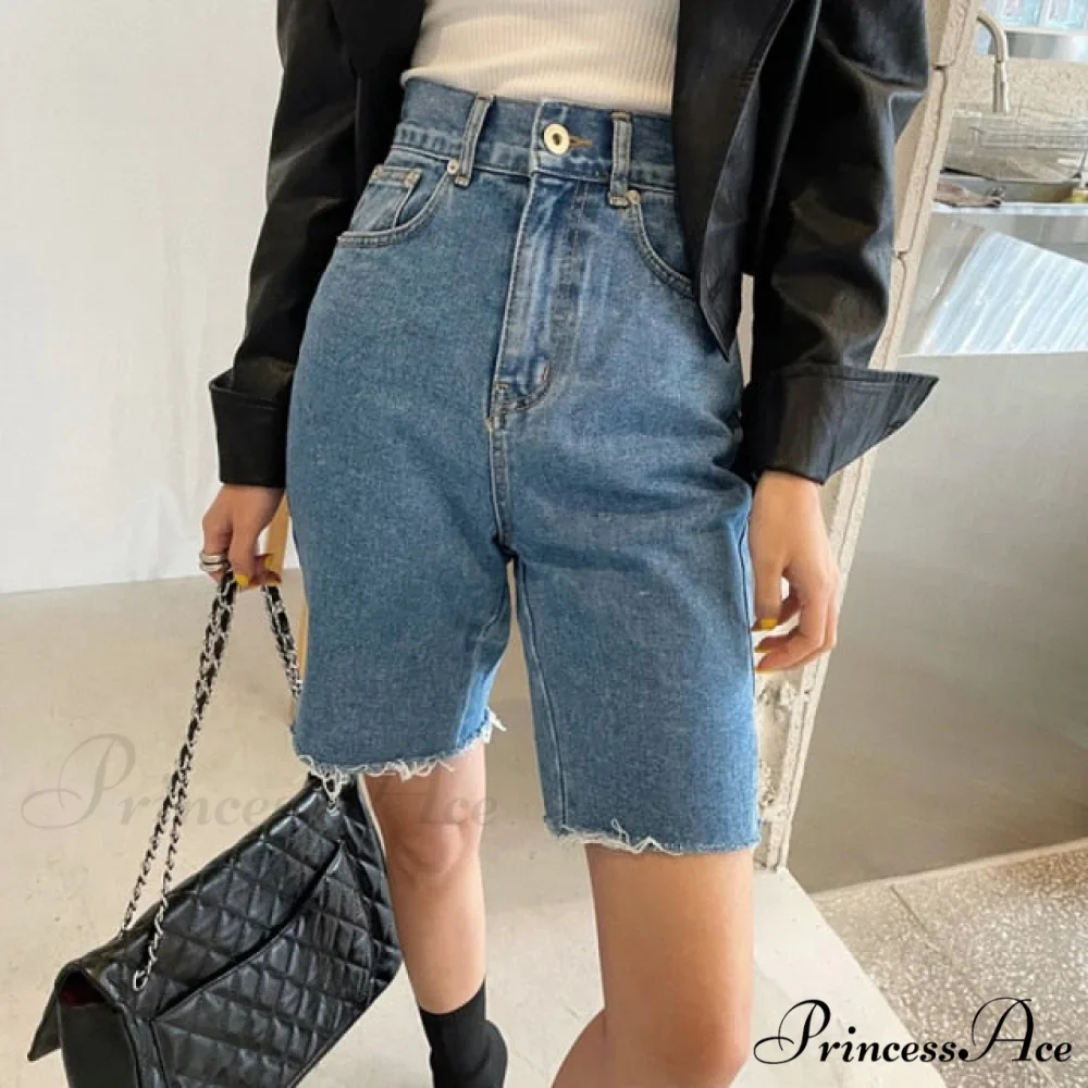 Button Fly Straight Denim Shorts - Image 2