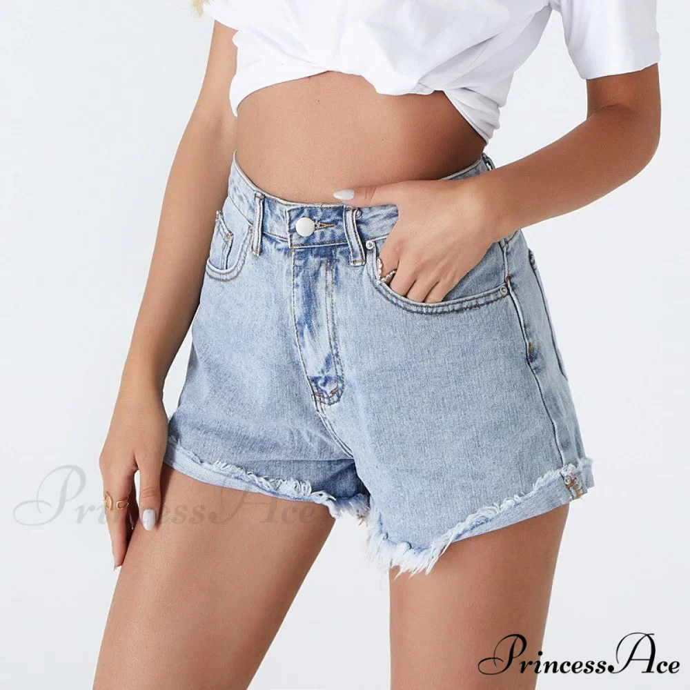 Fashion Washed Light Blue Denim Shorts - Image 2