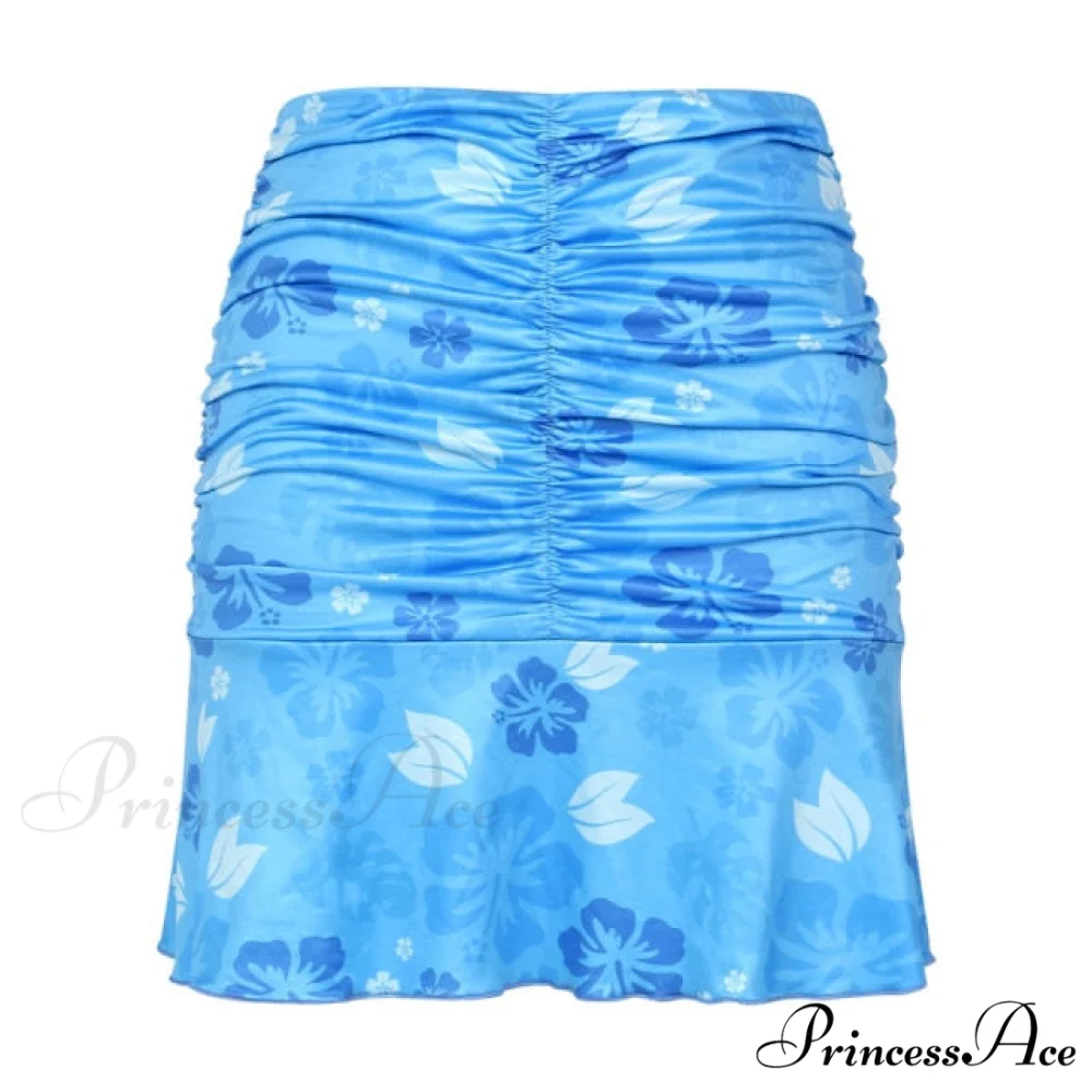 Floral Printing Ruched Slim Short Mini Skirt - Image 13