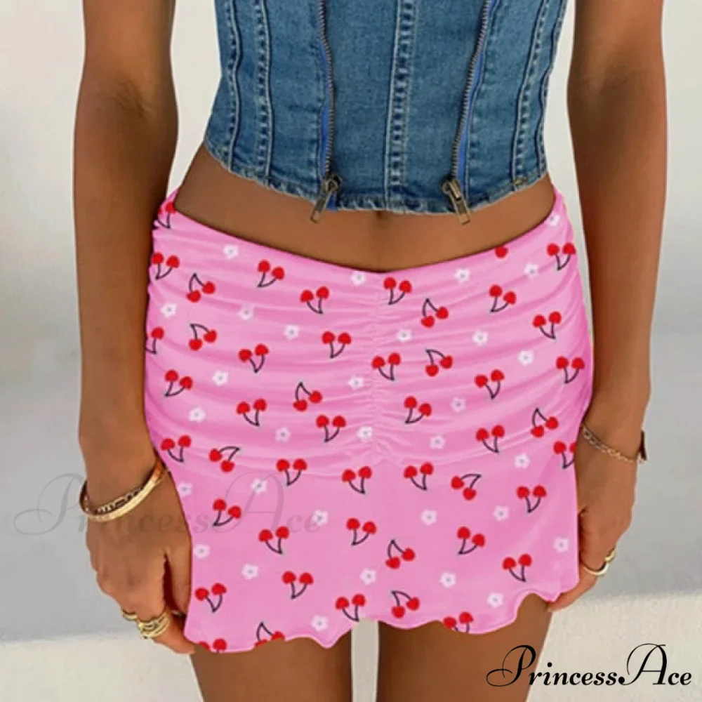 Floral Printing Ruched Slim Short Mini Skirt - Image 16