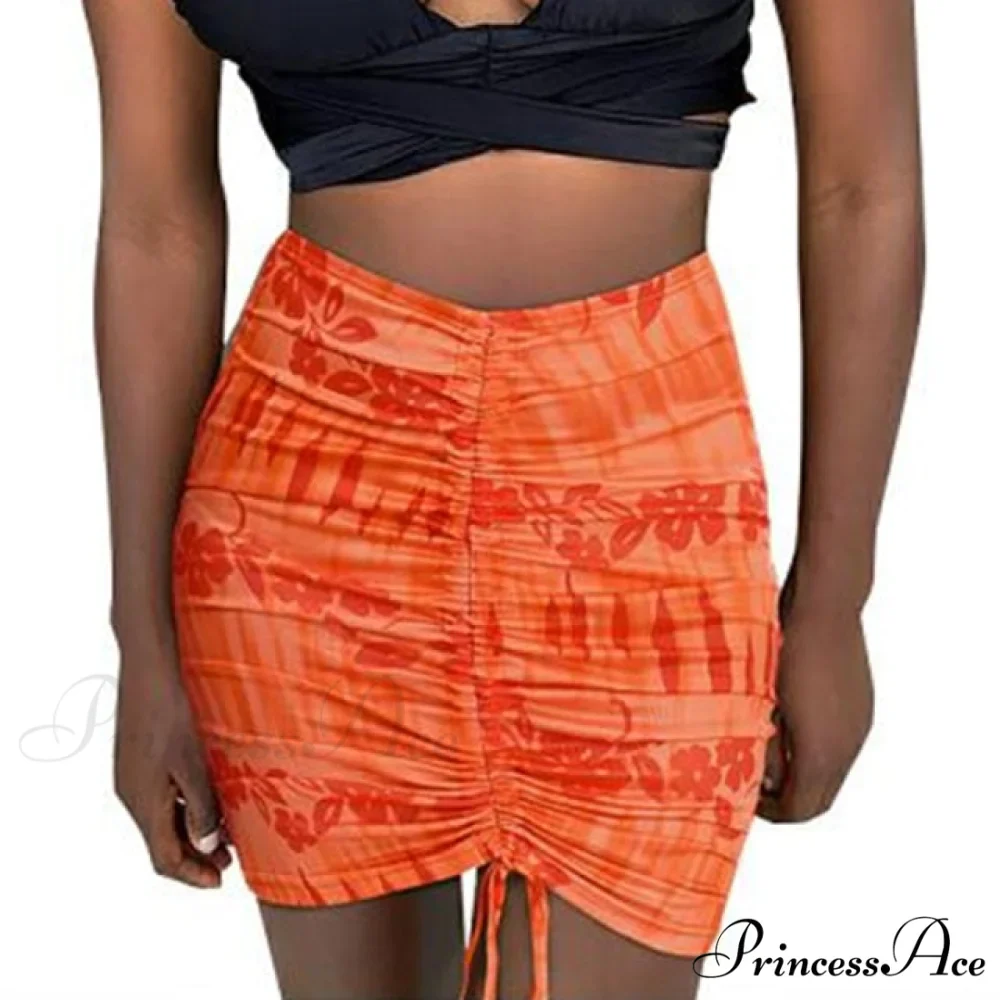 Floral Printing Ruched Slim Short Mini Skirt - Image 2