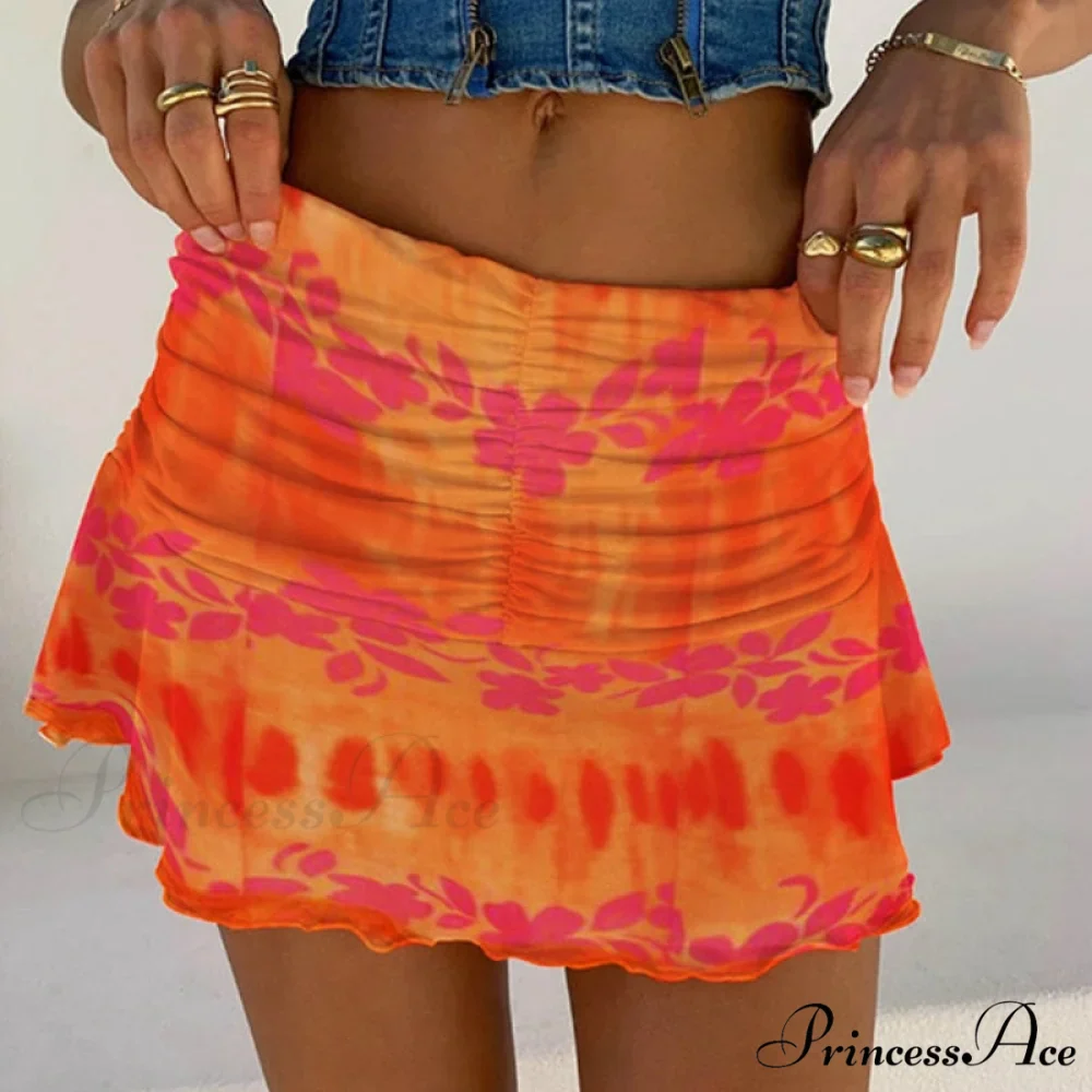 Floral Printing Ruched Slim Short Mini Skirt - Image 3
