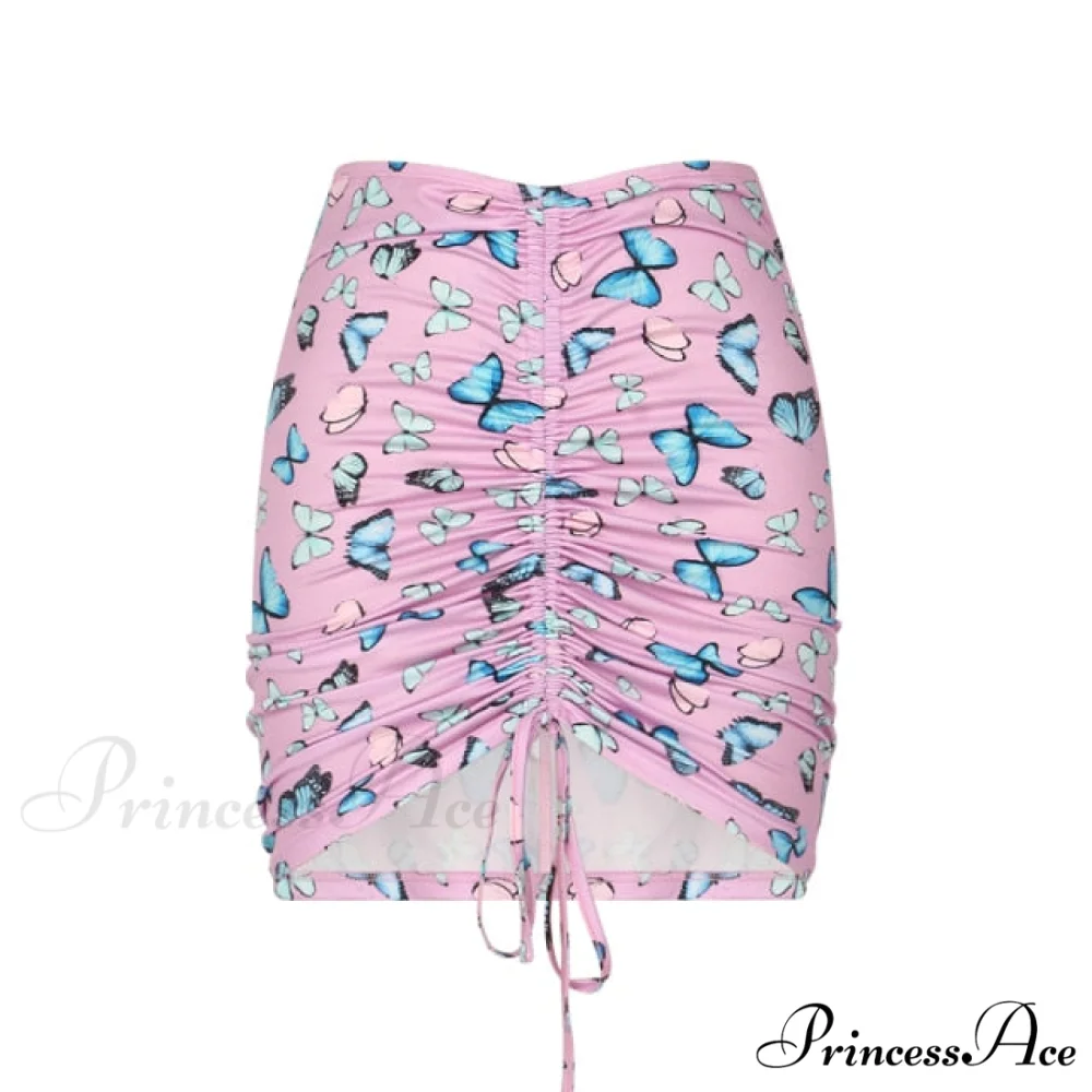 Floral Printing Ruched Slim Short Mini Skirt - Image 5