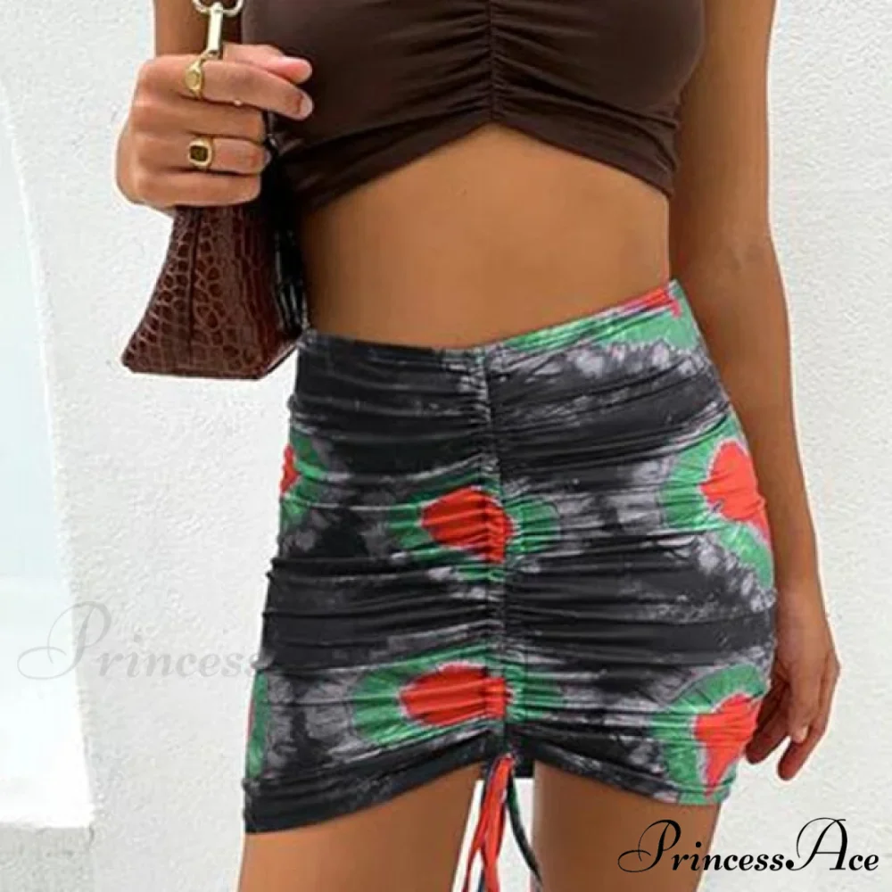 Floral Printing Ruched Slim Short Mini Skirt - Image 7