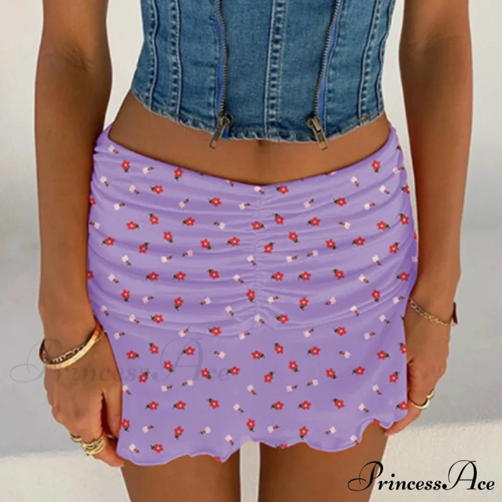 Floral Printing Ruched Slim Short Mini Skirt - Image 8