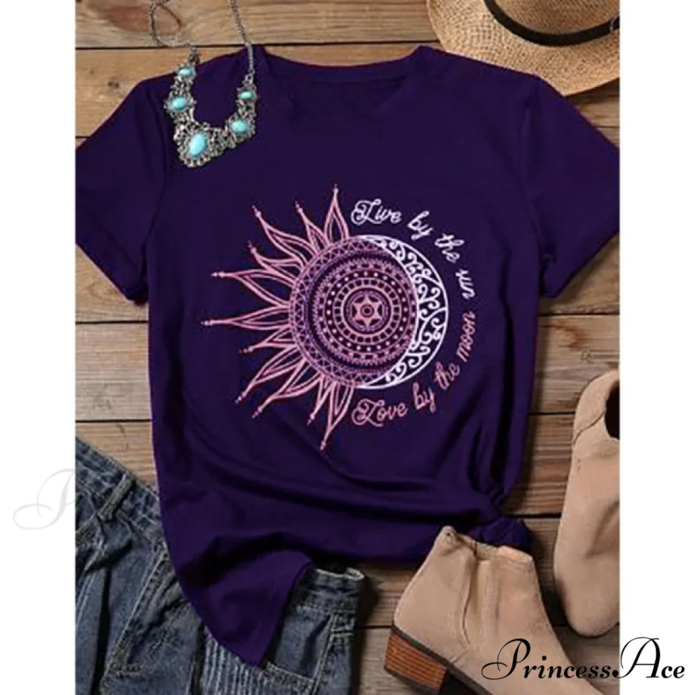 Casual Fashion Letter Sun Moon Print T-shirt - Image 2
