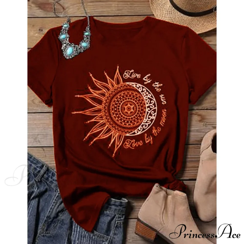 Casual Fashion Letter Sun Moon Print T-shirt - Image 3