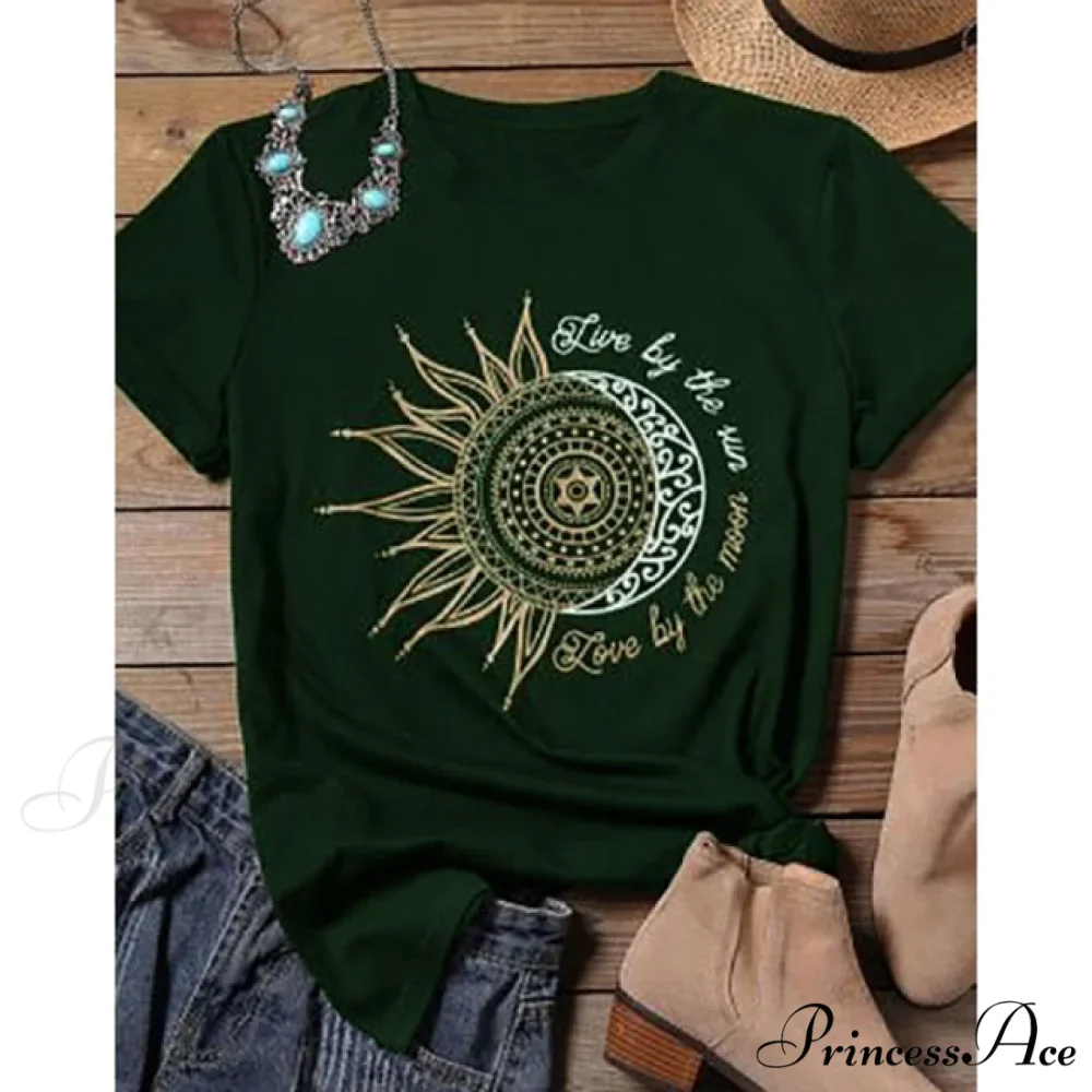 Casual Fashion Letter Sun Moon Print T-shirt - Image 5