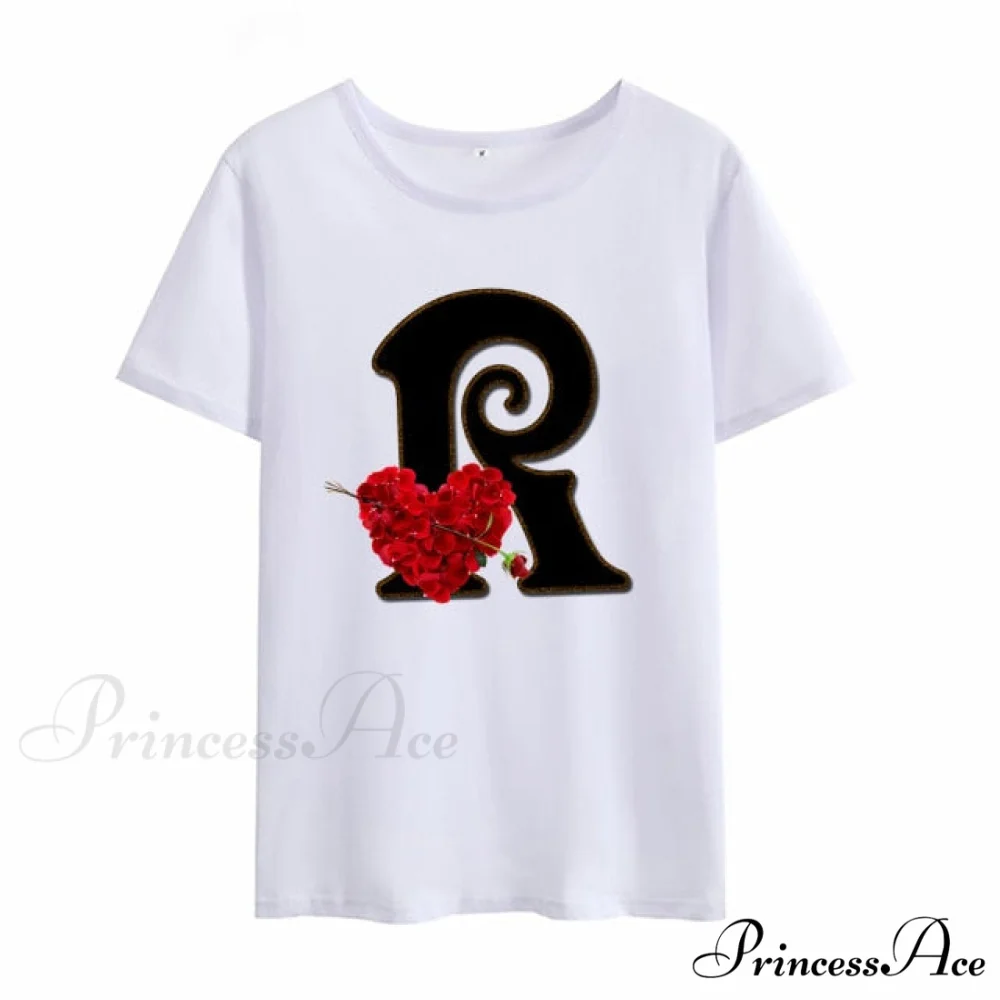 Flower Letter Font Short Sleeve Ladies T-Shirt - Image 10