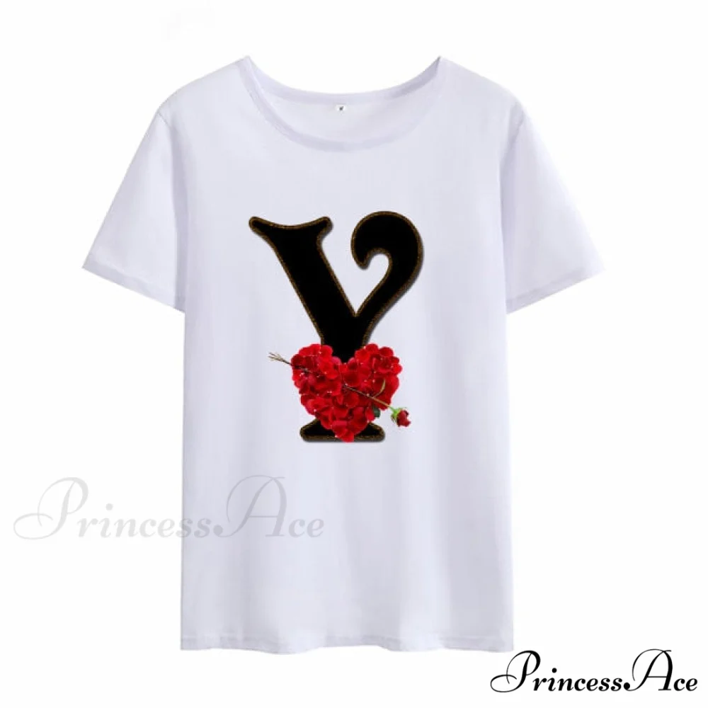 Flower Letter Font Short Sleeve Ladies T-Shirt - Image 11