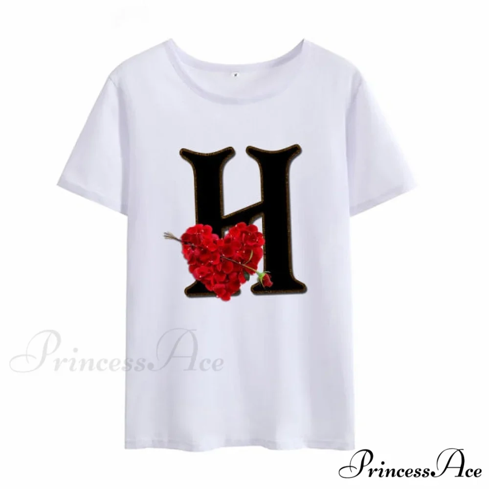 Flower Letter Font Short Sleeve Ladies T-Shirt - Image 12