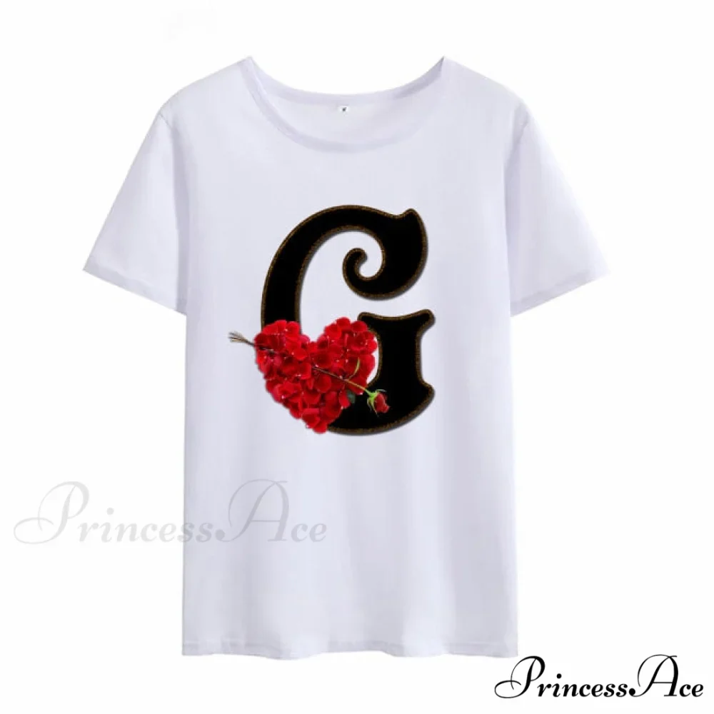 Flower Letter Font Short Sleeve Ladies T-Shirt - Image 13