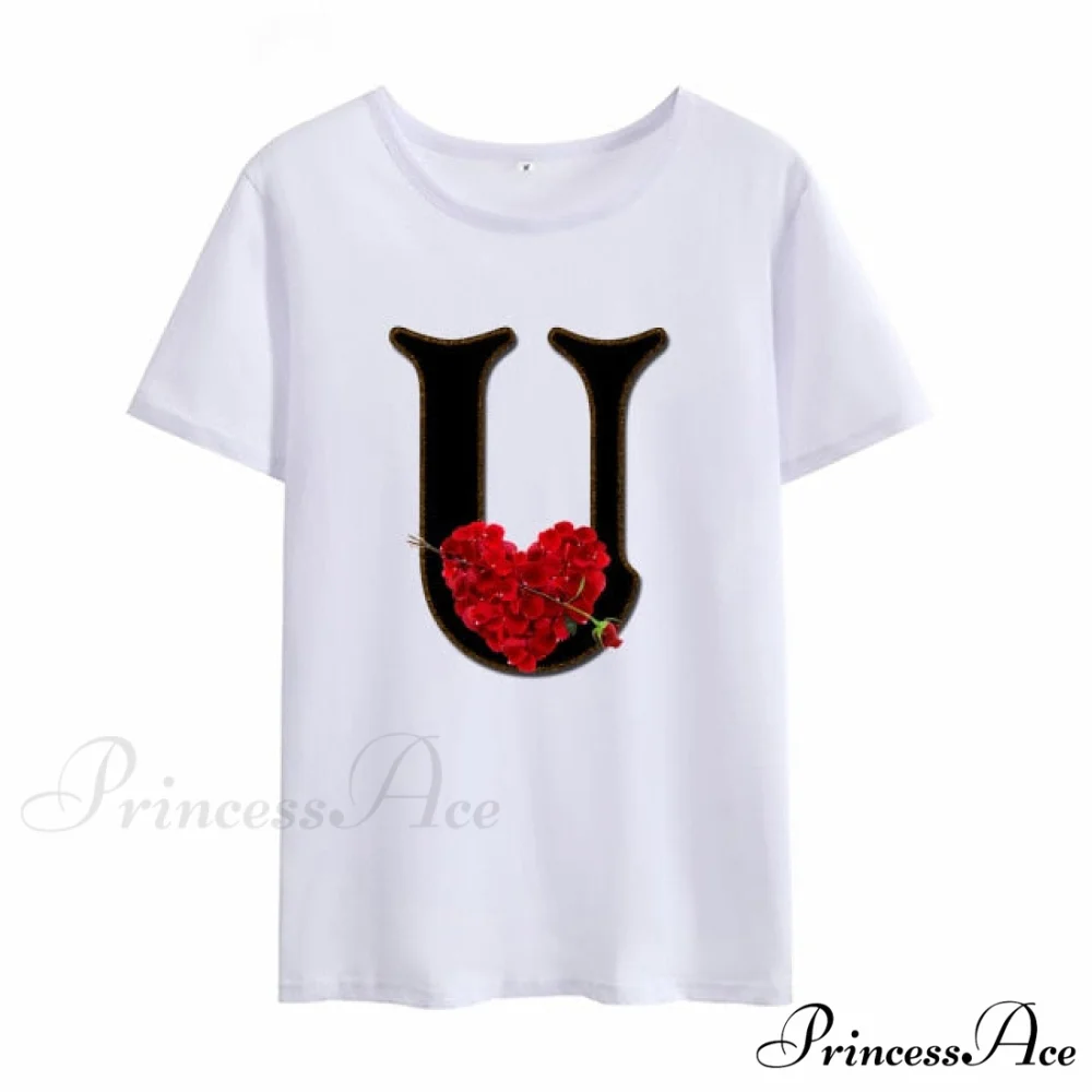 Flower Letter Font Short Sleeve Ladies T-Shirt - Image 14
