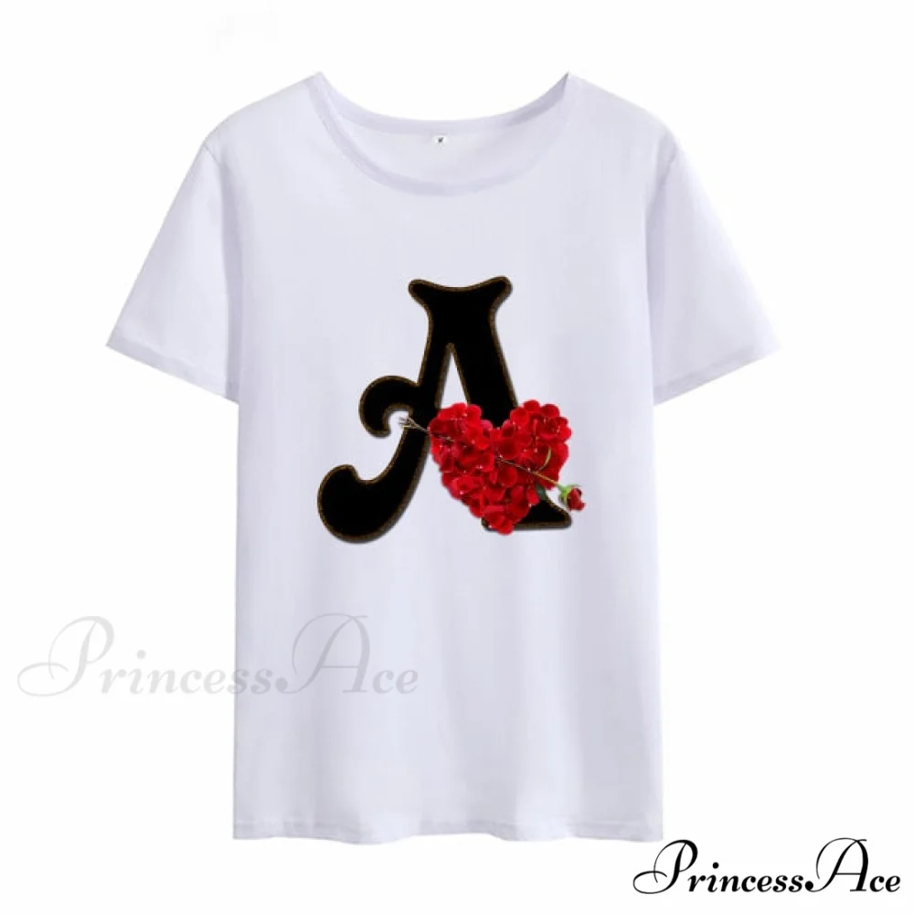 Flower Letter Font Short Sleeve Ladies T-Shirt - Image 15