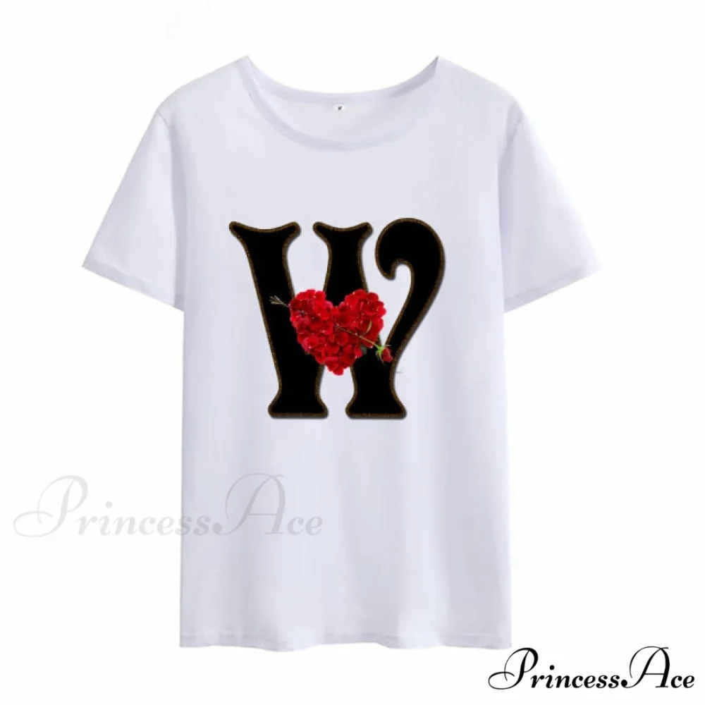 Flower Letter Font Short Sleeve Ladies T-Shirt - Image 16