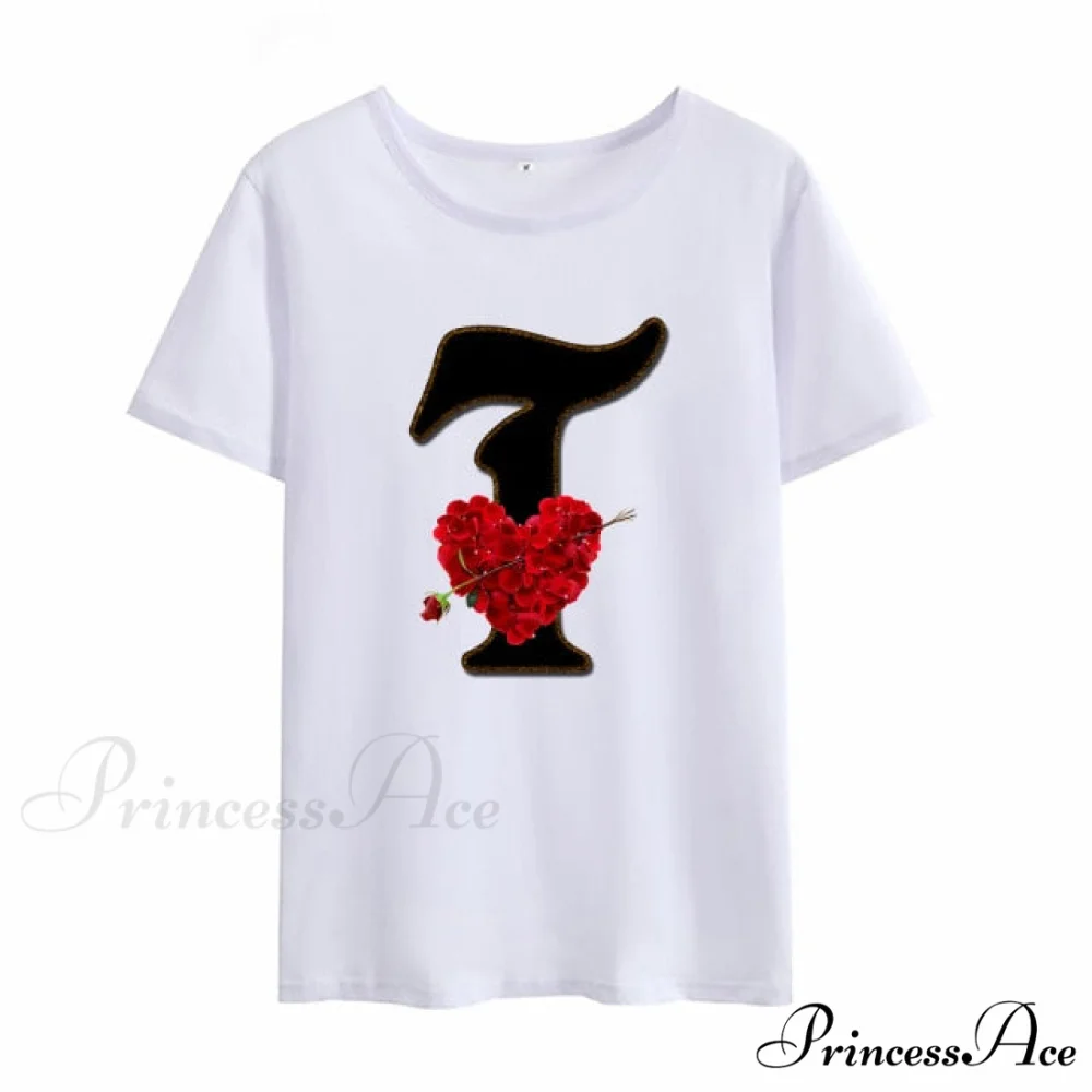 Flower Letter Font Short Sleeve Ladies T-Shirt - Image 17