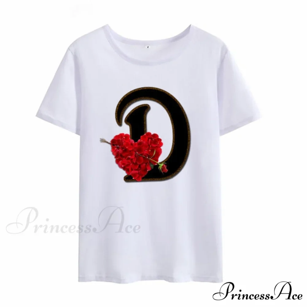 Flower Letter Font Short Sleeve Ladies T-Shirt - Image 19