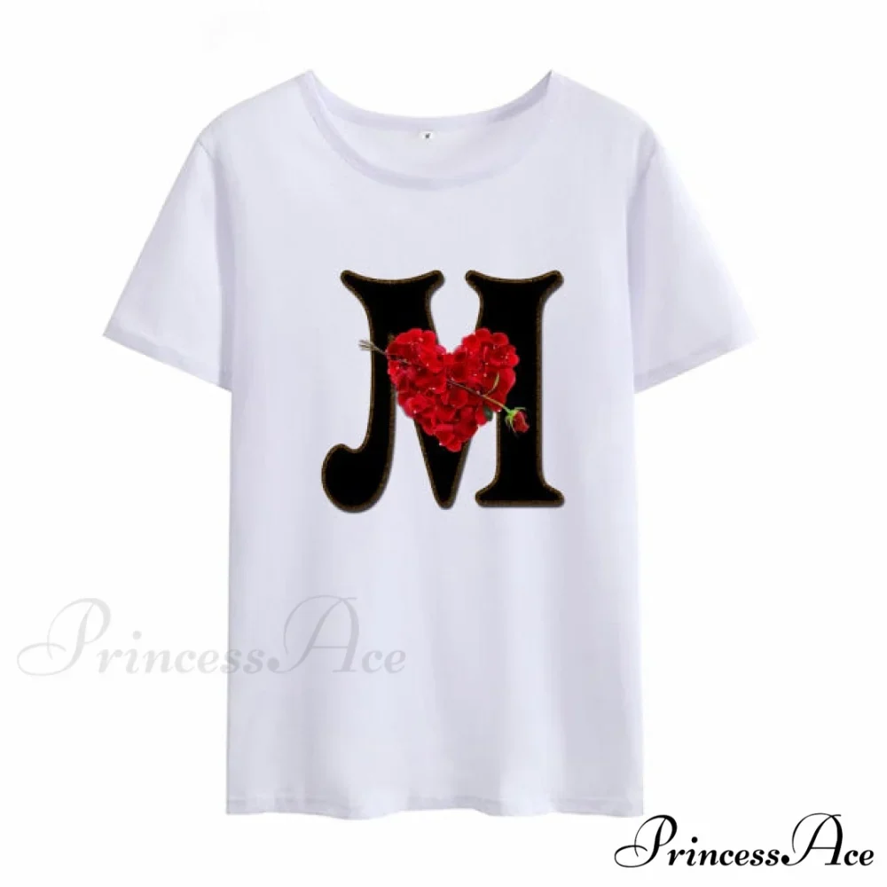 Flower Letter Font Short Sleeve Ladies T-Shirt - Image 2