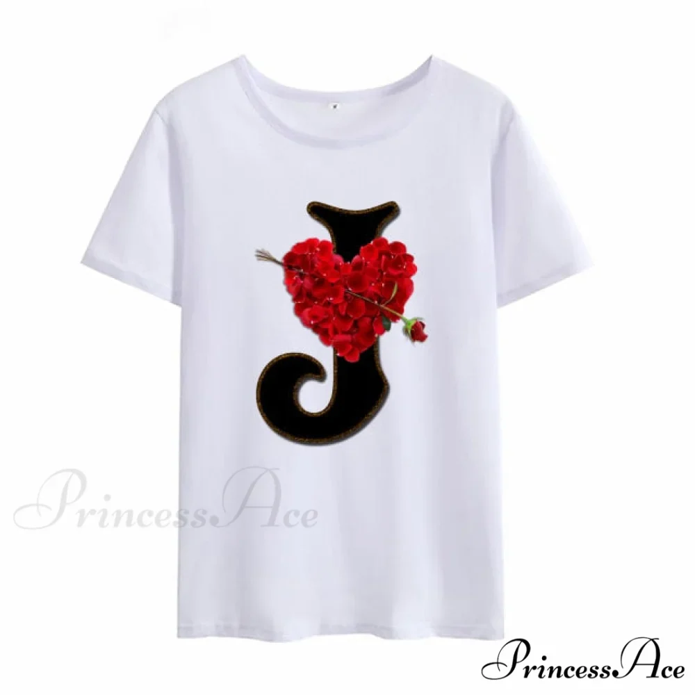 Flower Letter Font Short Sleeve Ladies T-Shirt - Image 20