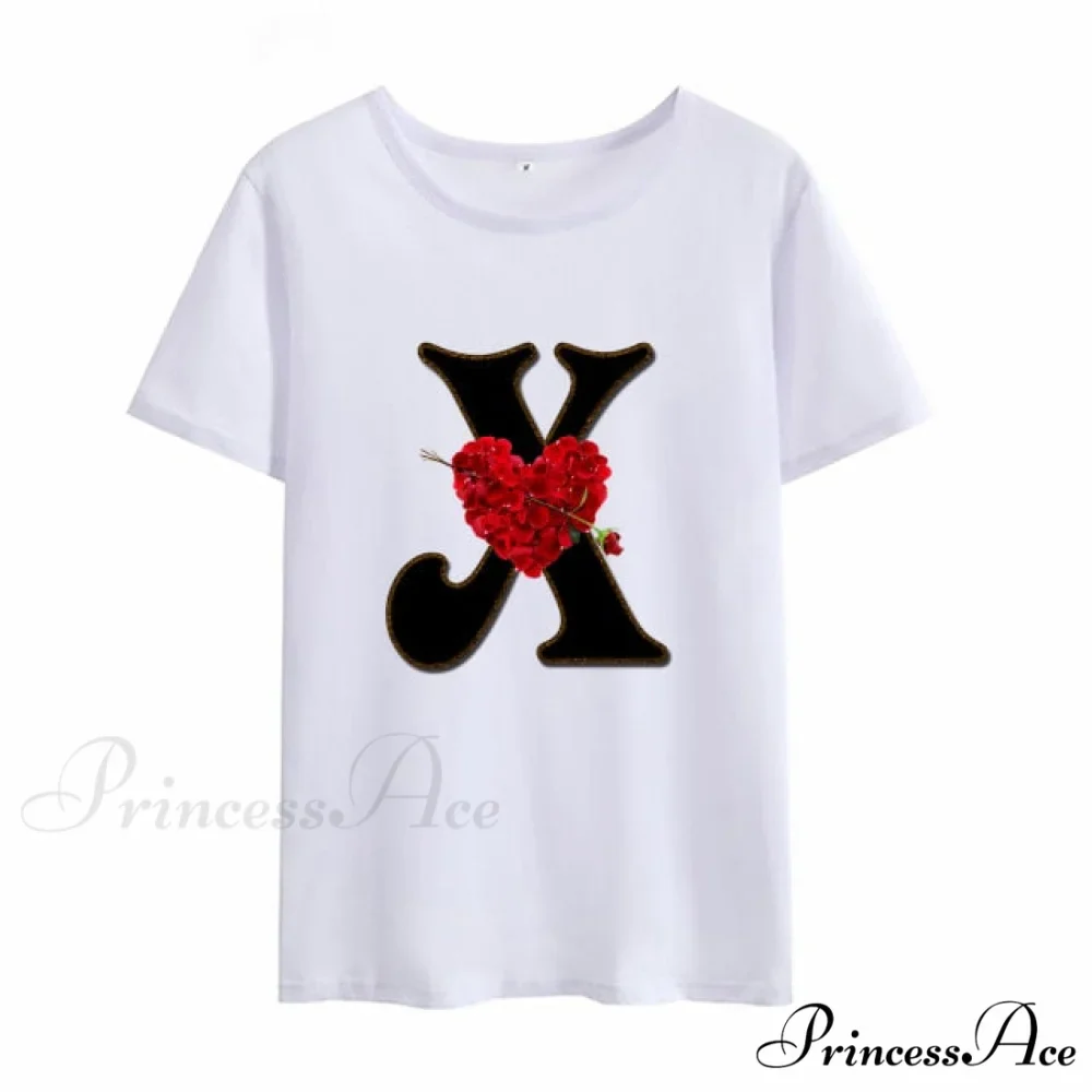 Flower Letter Font Short Sleeve Ladies T-Shirt - Image 21