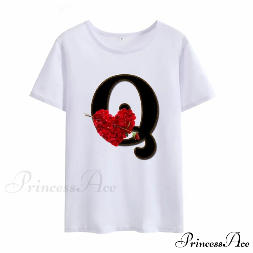 Flower Letter Font Short Sleeve Ladies T-Shirt - Image 22