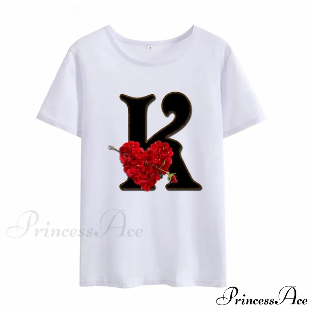 Flower Letter Font Short Sleeve Ladies T-Shirt - Image 23