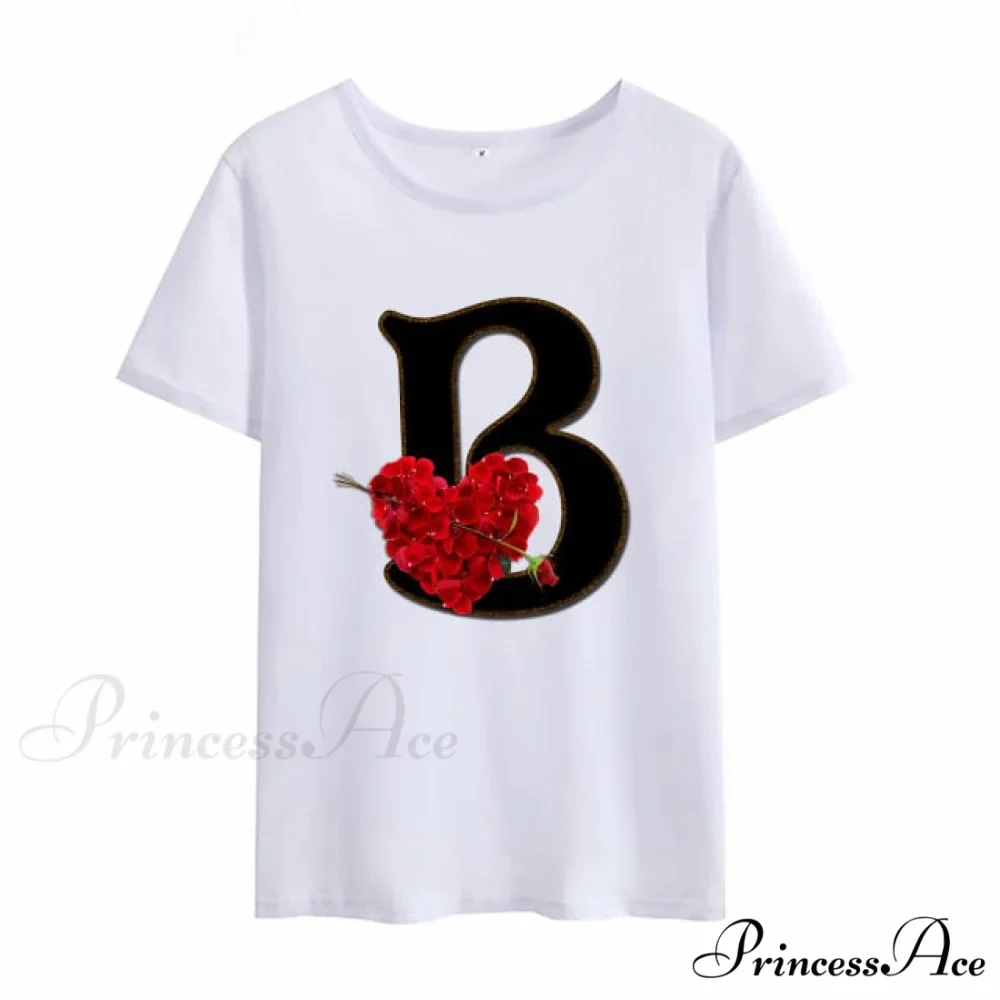 Flower Letter Font Short Sleeve Ladies T-Shirt - Image 24