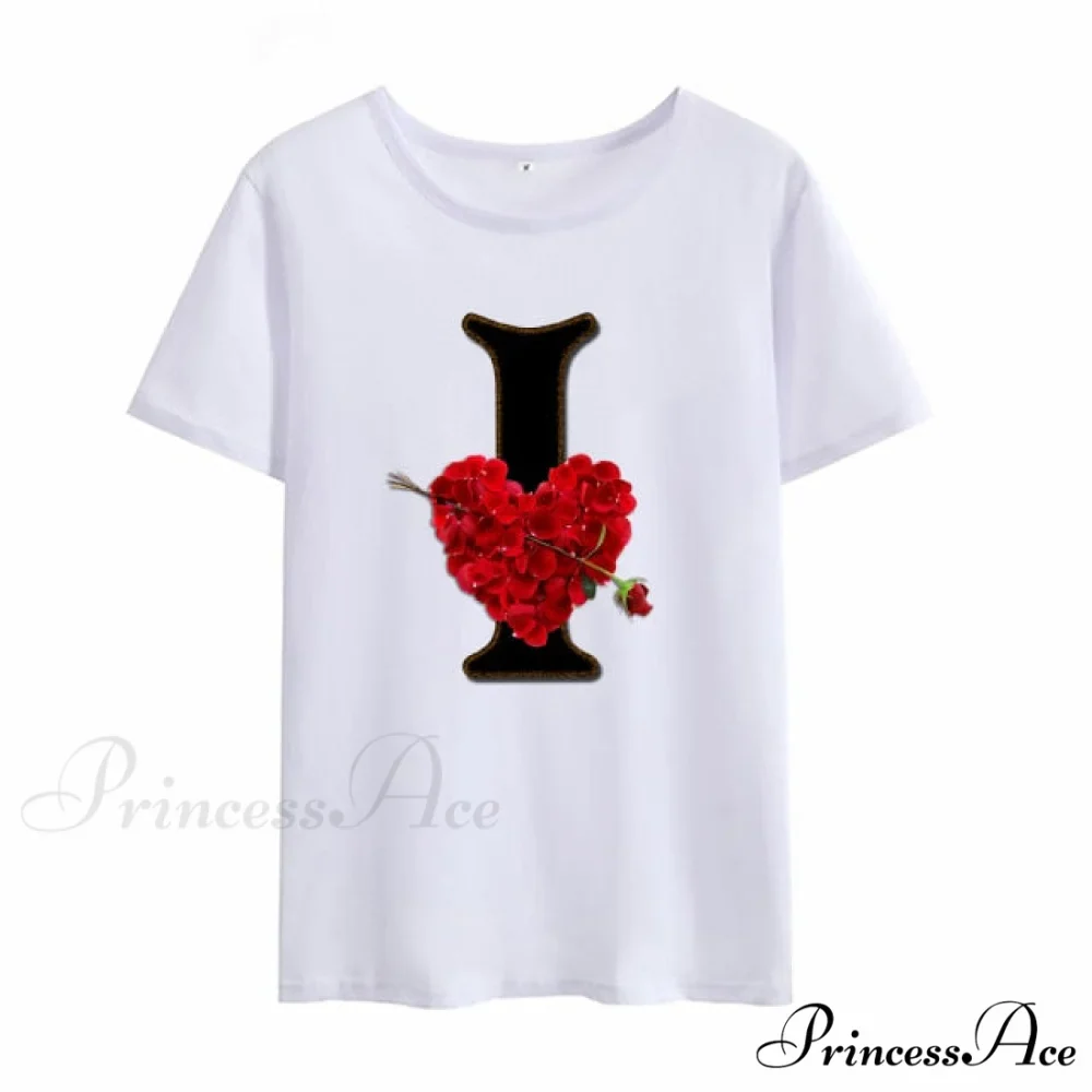 Flower Letter Font Short Sleeve Ladies T-Shirt - Image 25