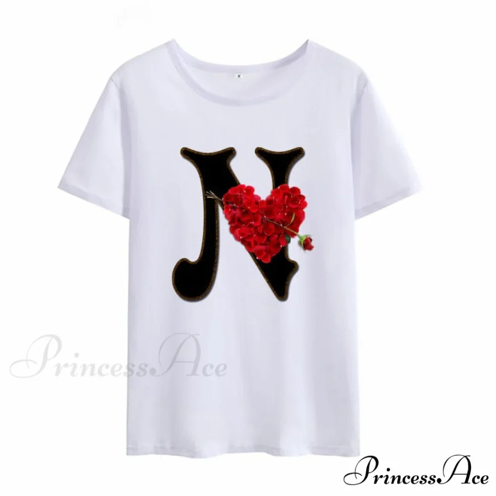 Flower Letter Font Short Sleeve Ladies T-Shirt - Image 26