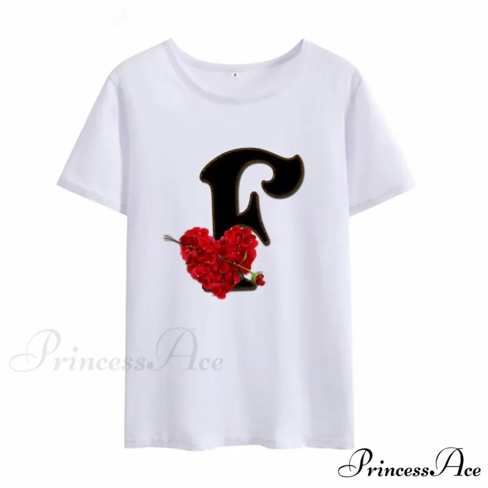 Flower Letter Font Short Sleeve Ladies T-Shirt - Image 27
