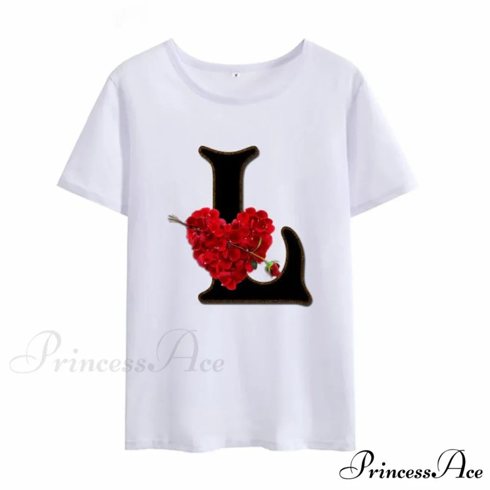 Flower Letter Font Short Sleeve Ladies T-Shirt - Image 3