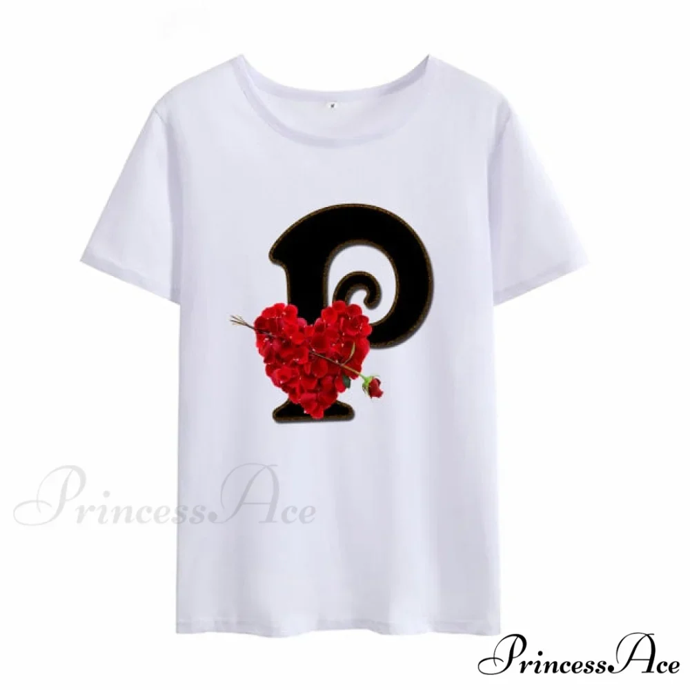 Flower Letter Font Short Sleeve Ladies T-Shirt - Image 4