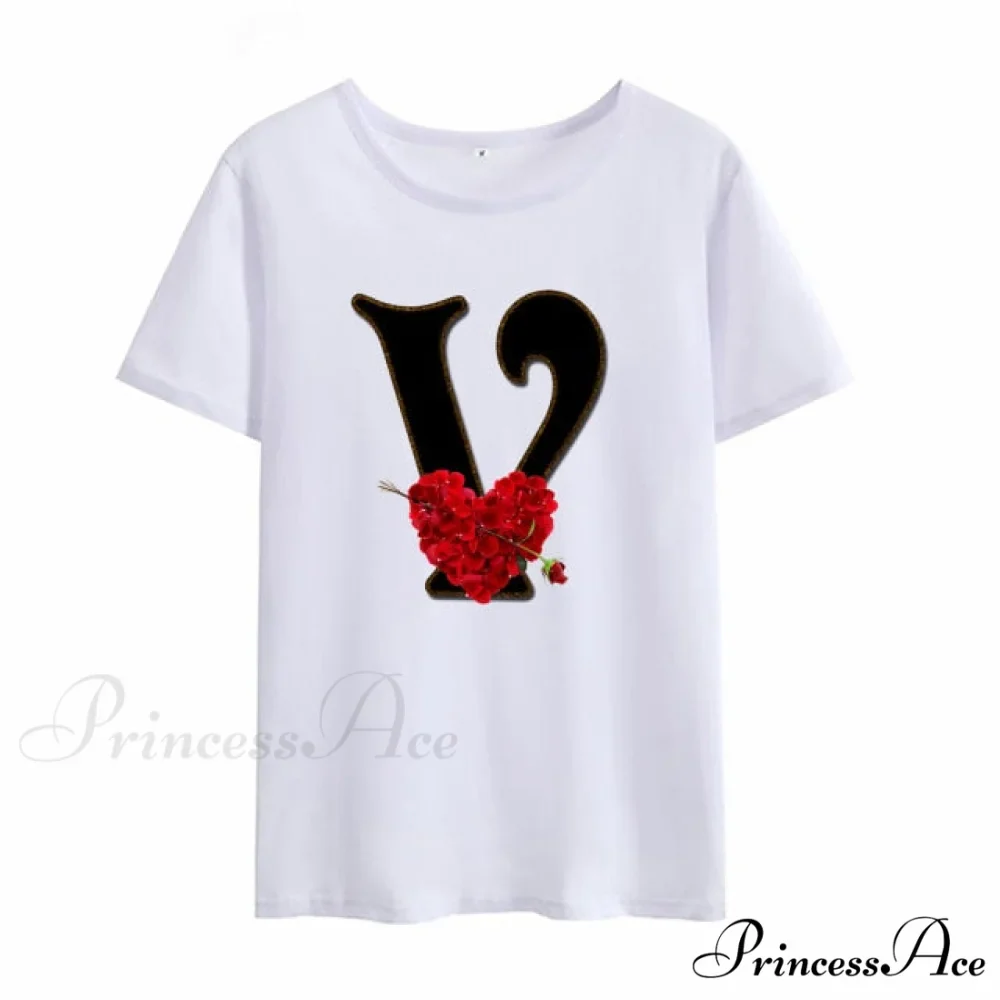 Flower Letter Font Short Sleeve Ladies T-Shirt - Image 5