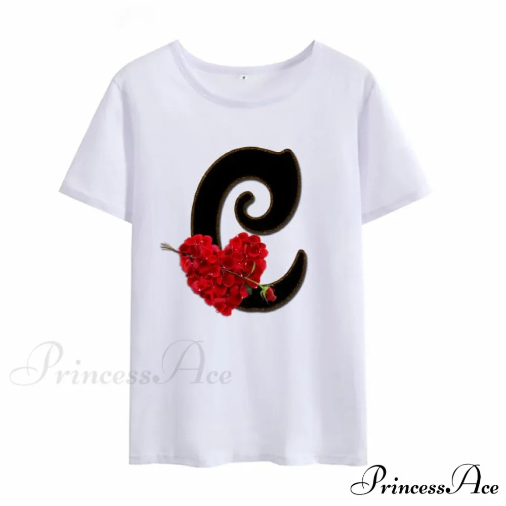 Flower Letter Font Short Sleeve Ladies T-Shirt - Image 6