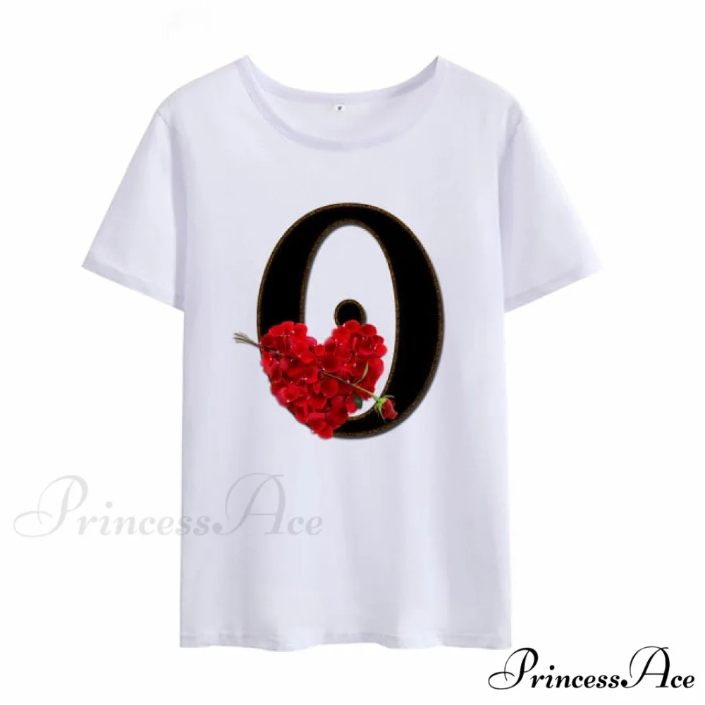Flower Letter Font Short Sleeve Ladies T-Shirt - Image 7