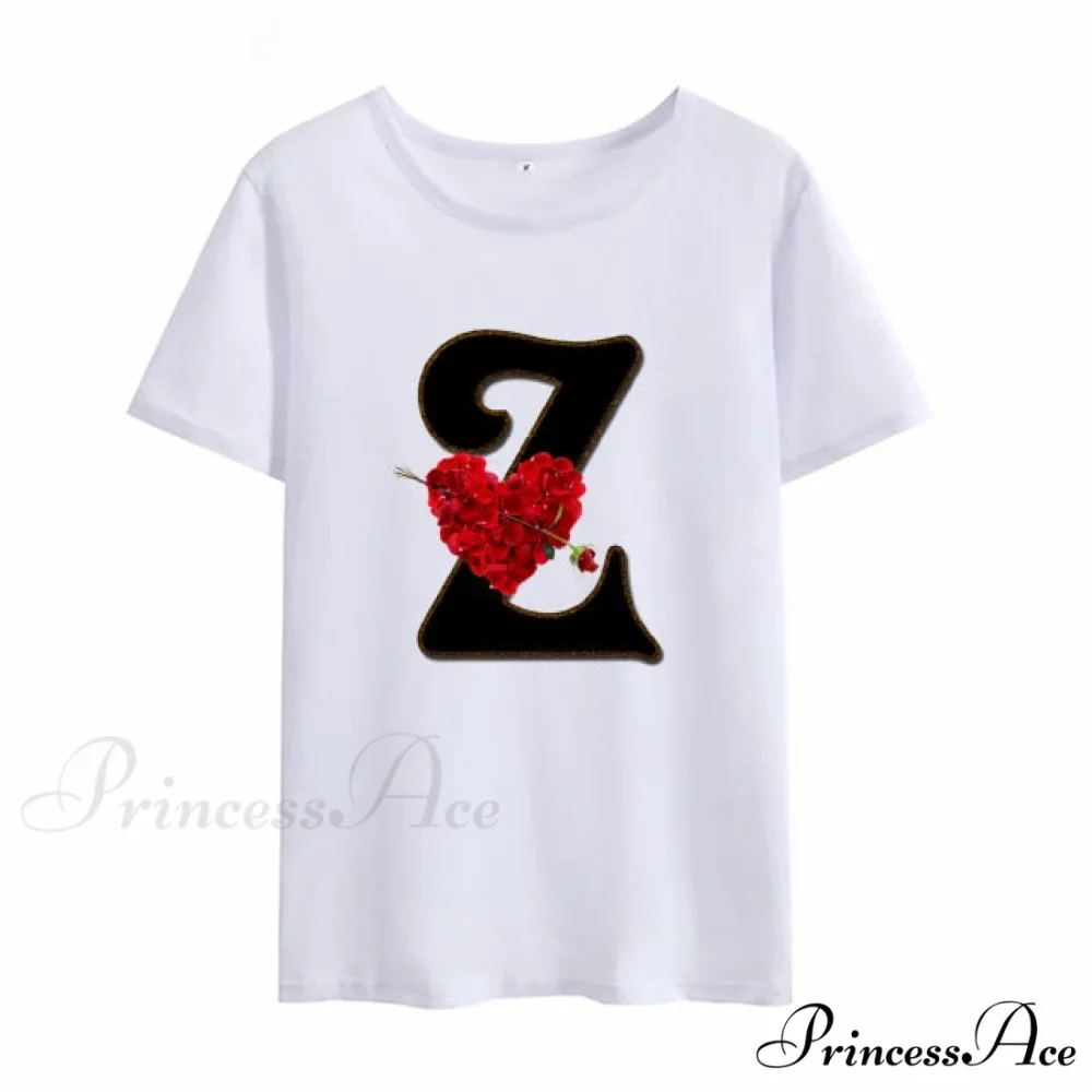 Flower Letter Font Short Sleeve Ladies T-Shirt - Image 8
