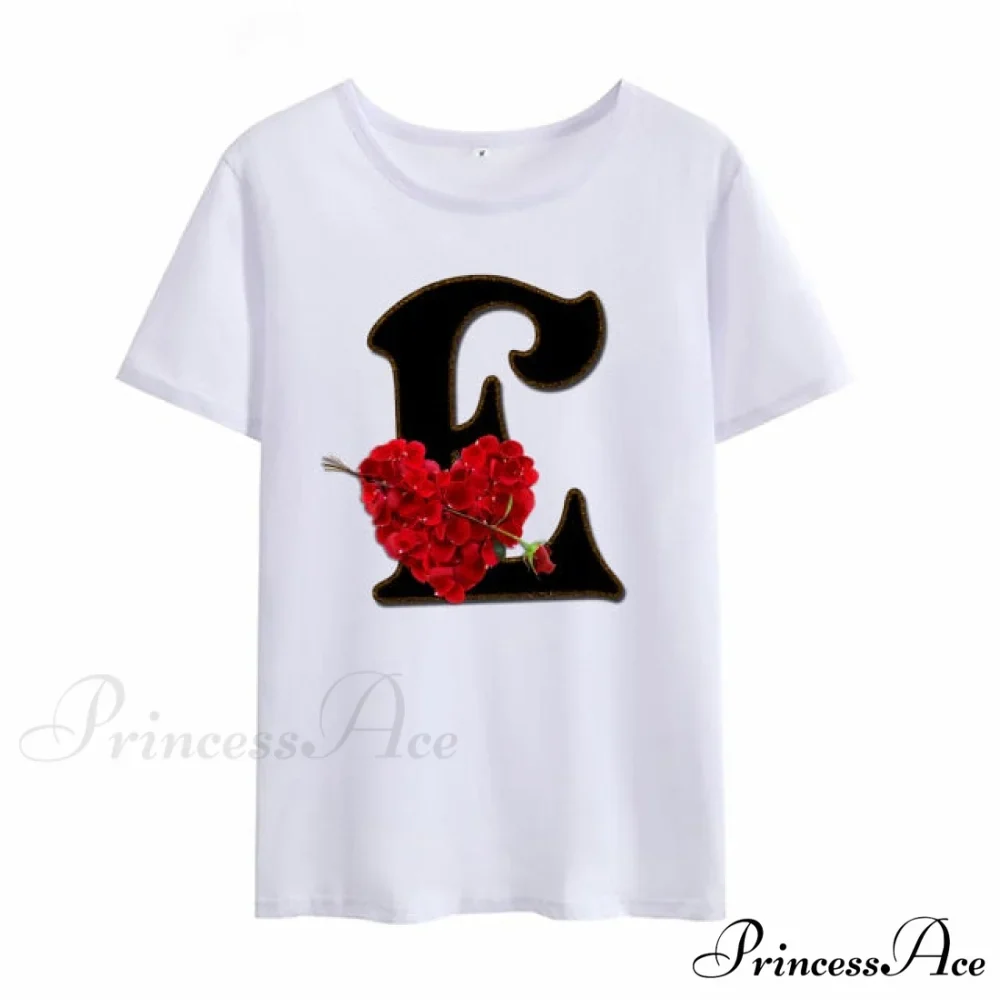 Flower Letter Font Short Sleeve Ladies T-Shirt - Image 9