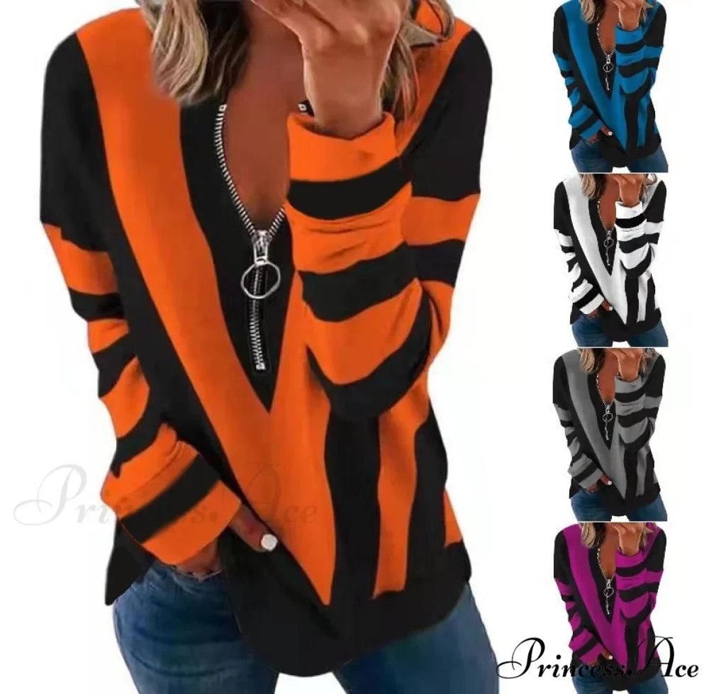 Large Loose Zipper Sexy Printed Vintage T Shirts - Image 2