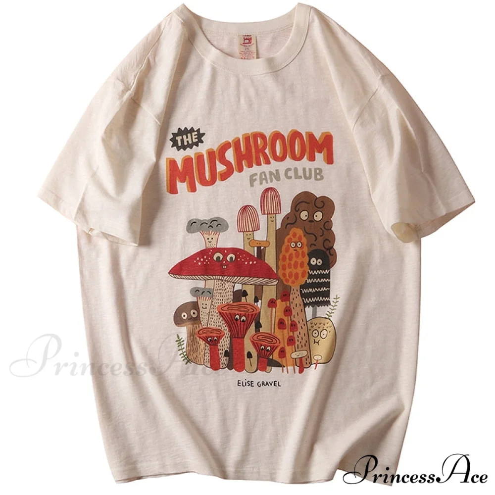 Cotton Material Retro Apricot Mushroom Cute T Shirts - Image 2