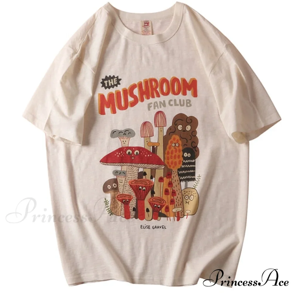 Cotton Material Retro Apricot Mushroom Cute T Shirts - Image 4