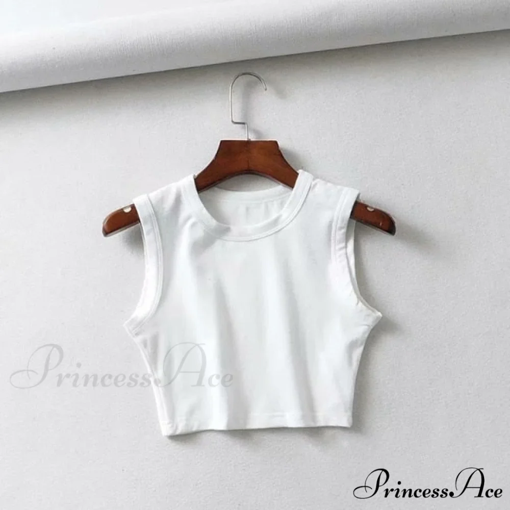 O-Neck White Solid Skinny Crop Top - Image 4