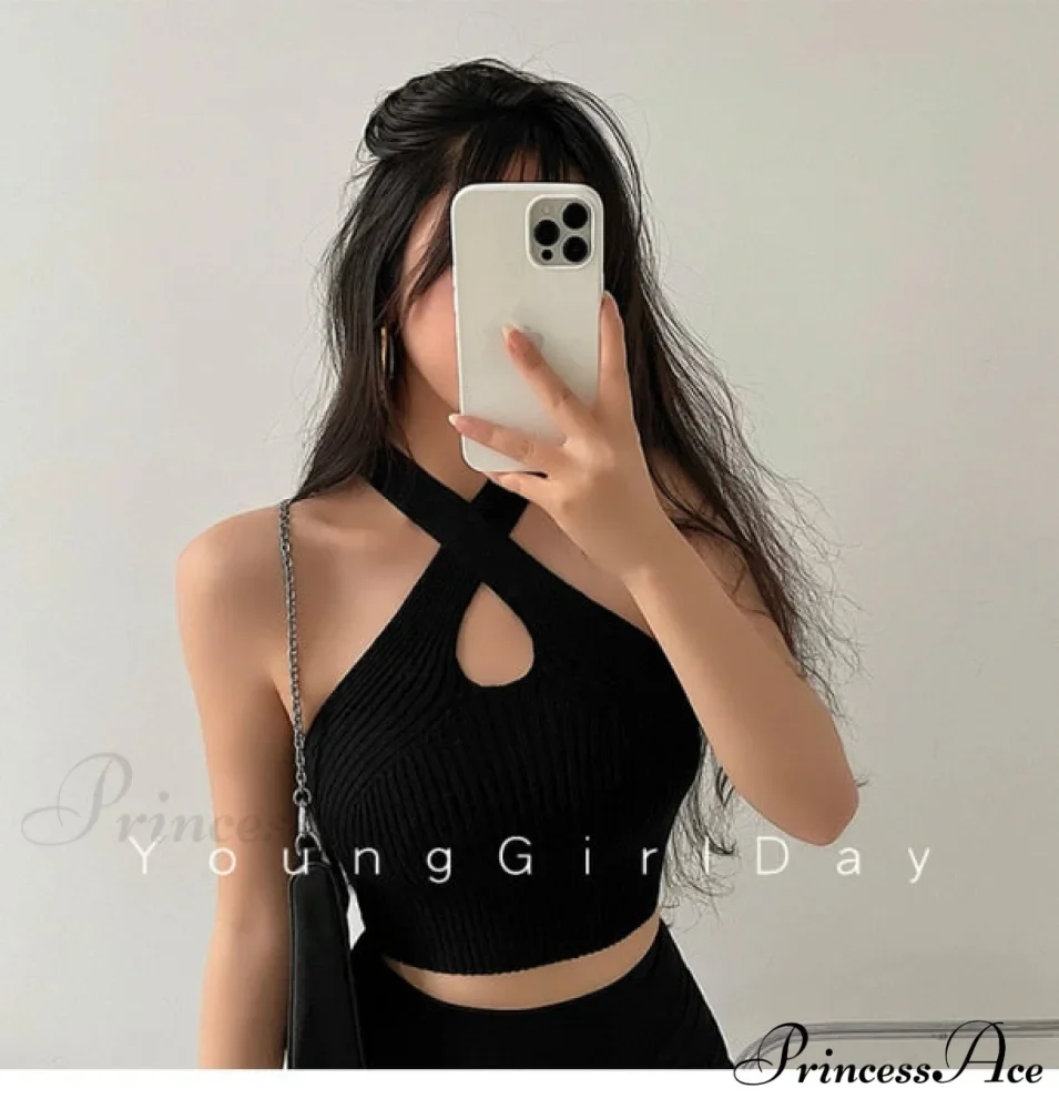 Knitted Off Shoulder Cross Strappy Sexy Tank Tops - Image 4