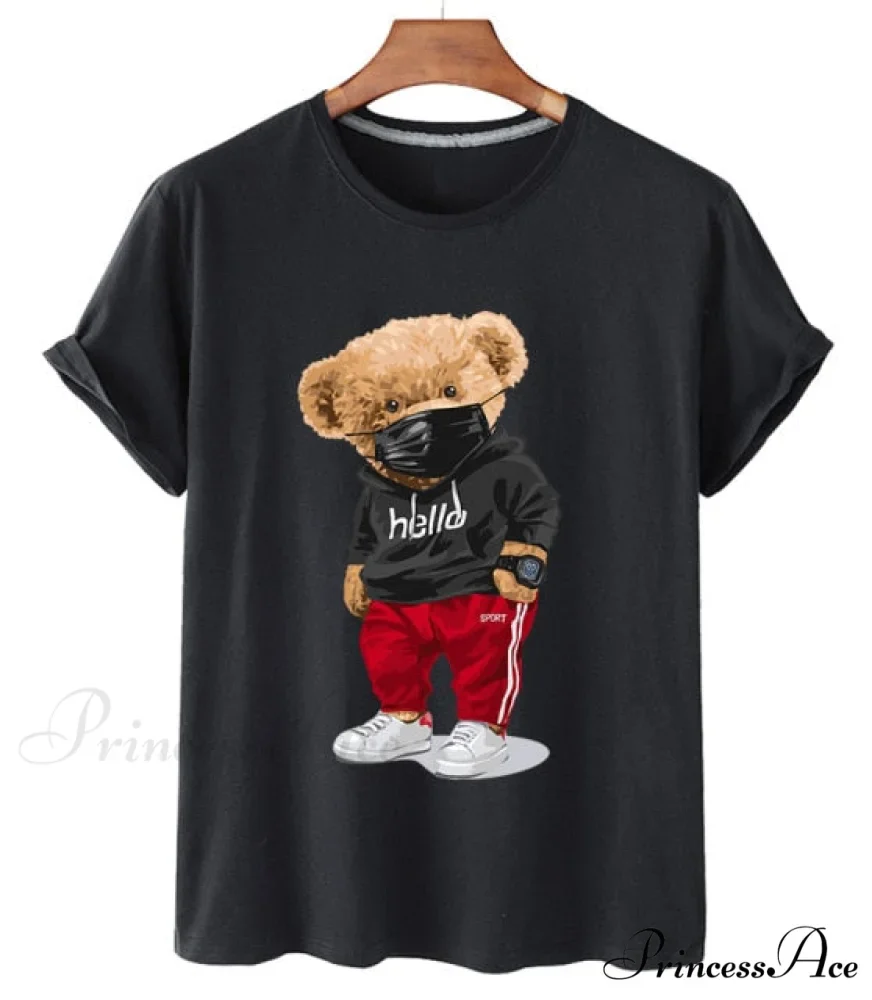 Cotton Sports Mask Bear Print Short-sleeved T-shirt - Image 2
