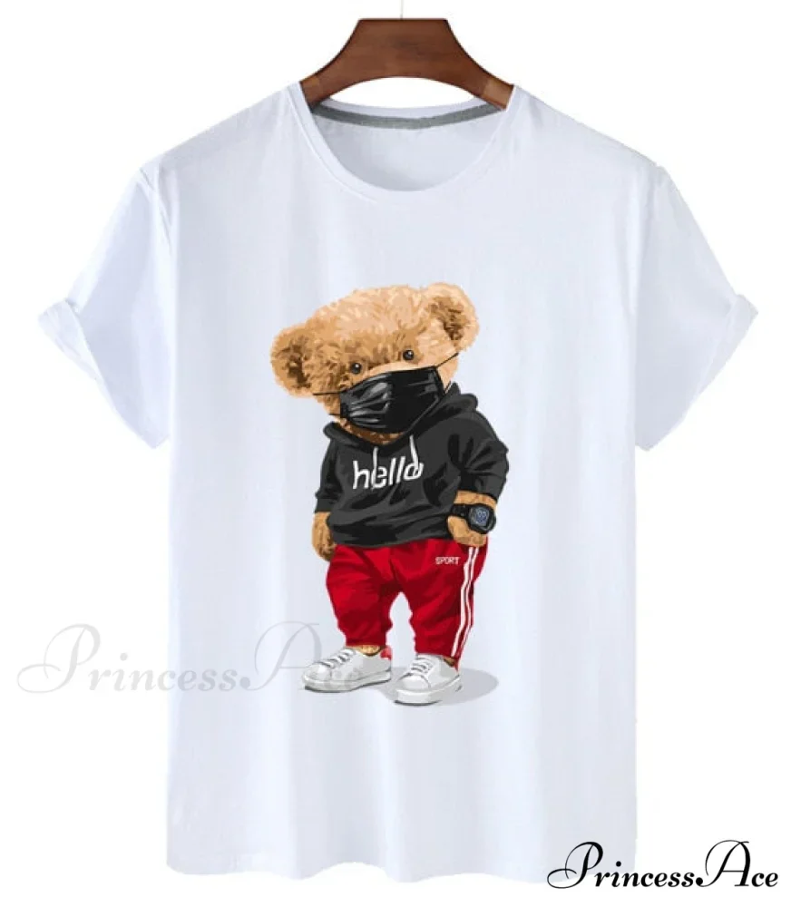 Cotton Sports Mask Bear Print Short-sleeved T-shirt - Image 3