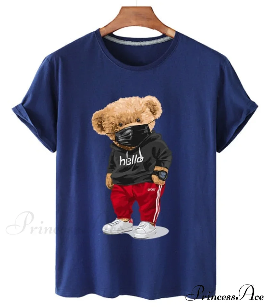 Cotton Sports Mask Bear Print Short-sleeved T-shirt - Image 4
