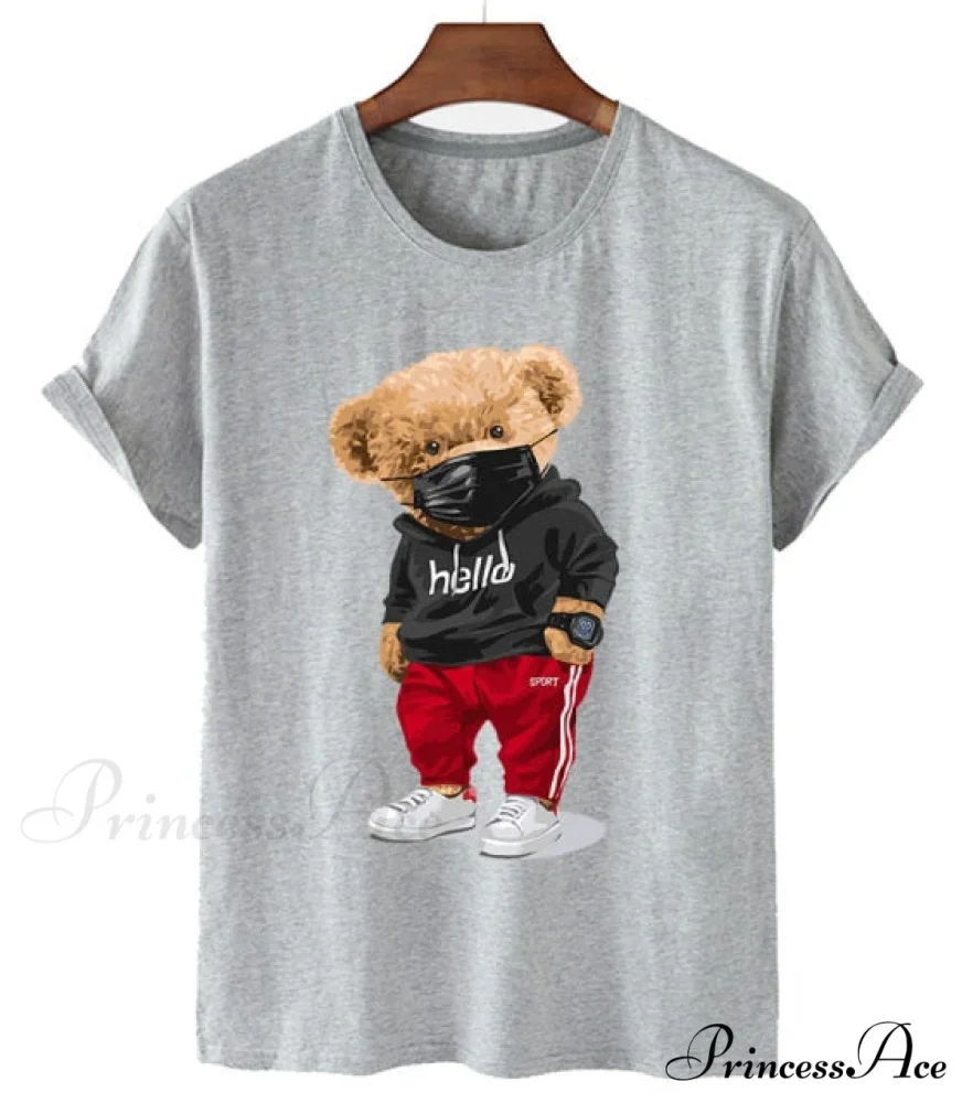 Cotton Sports Mask Bear Print Short-sleeved T-shirt - Image 5