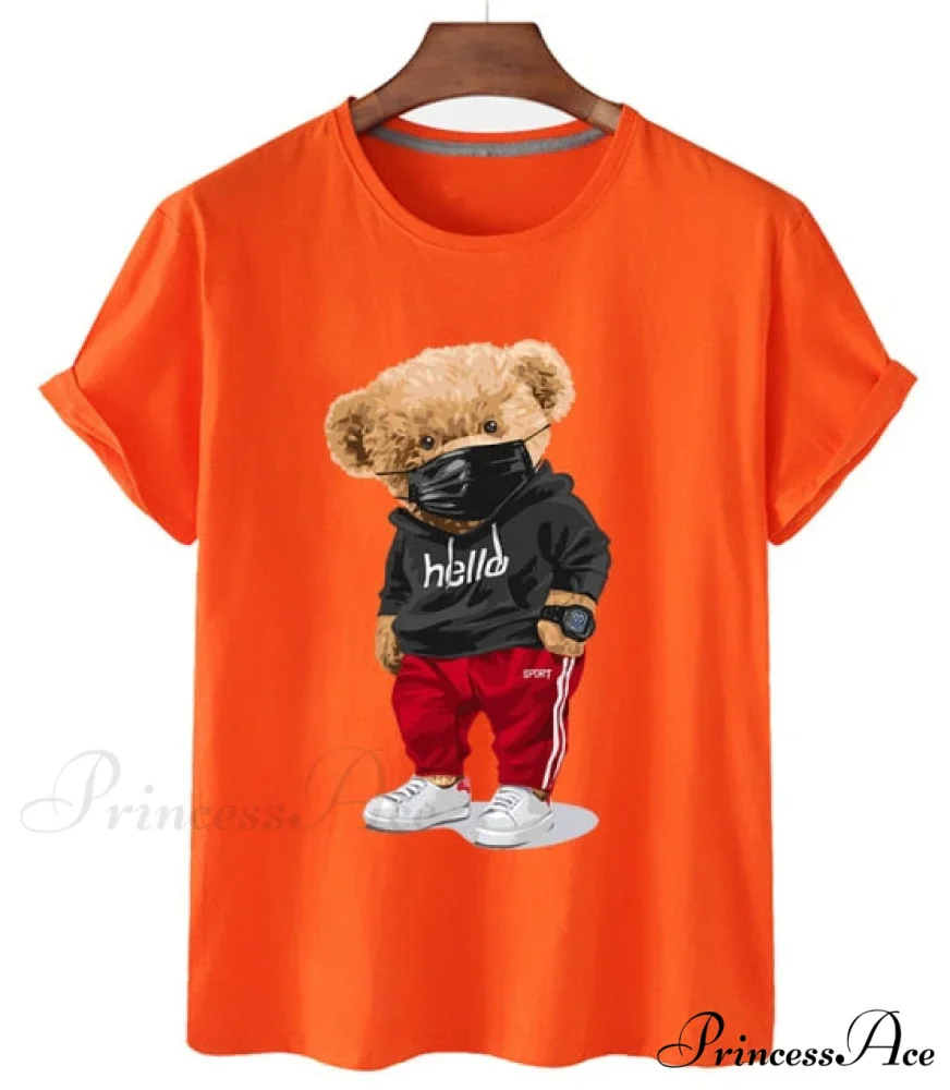 Cotton Sports Mask Bear Print Short-sleeved T-shirt - Image 6