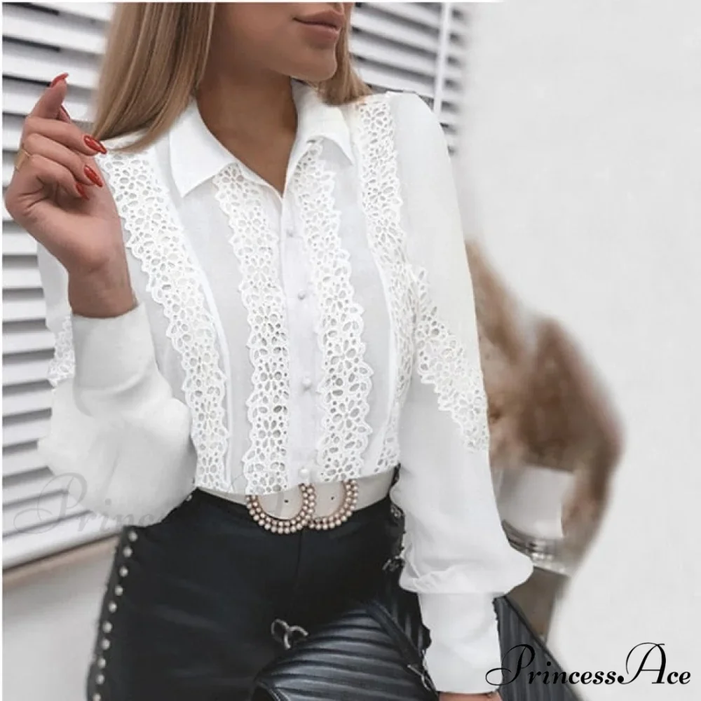 Long Sleeve Crew Neck Button Mesh Design Tops - Image 5