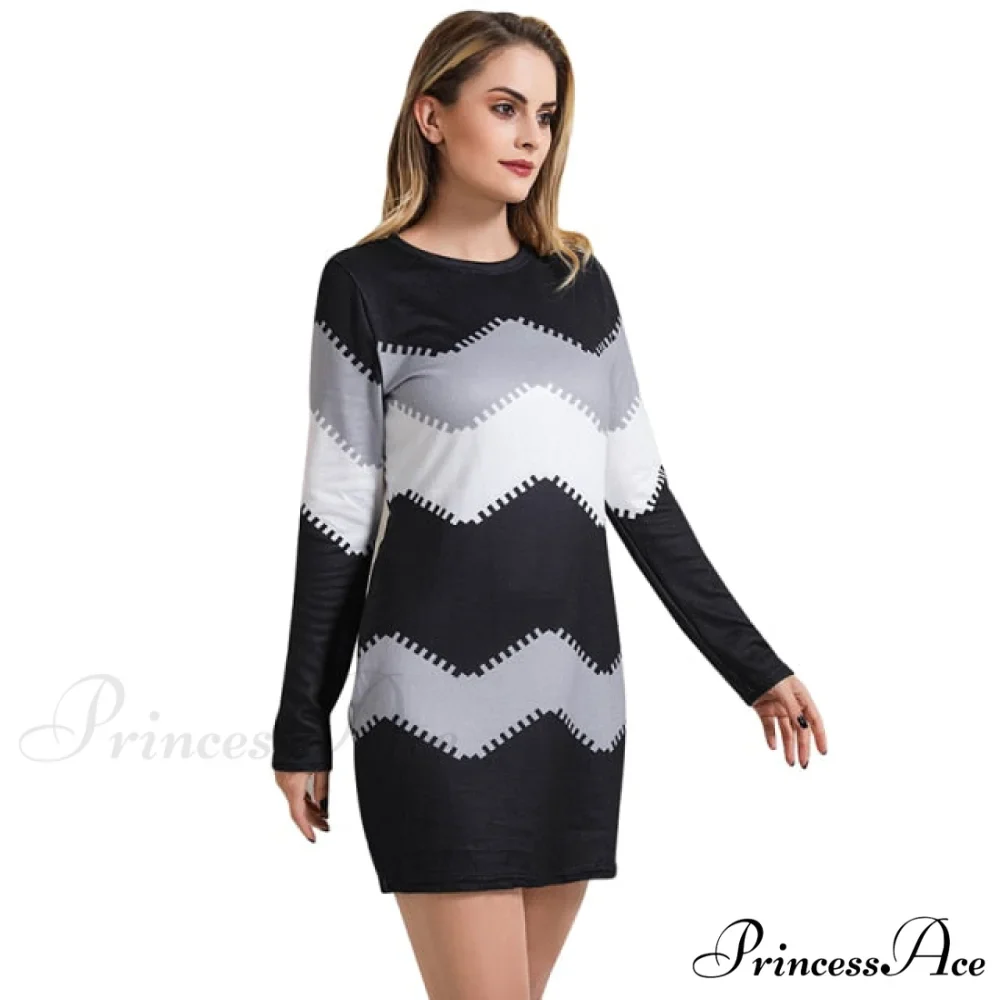 Elegant Patchwork Long Sleeve Thin Dress - Image 2