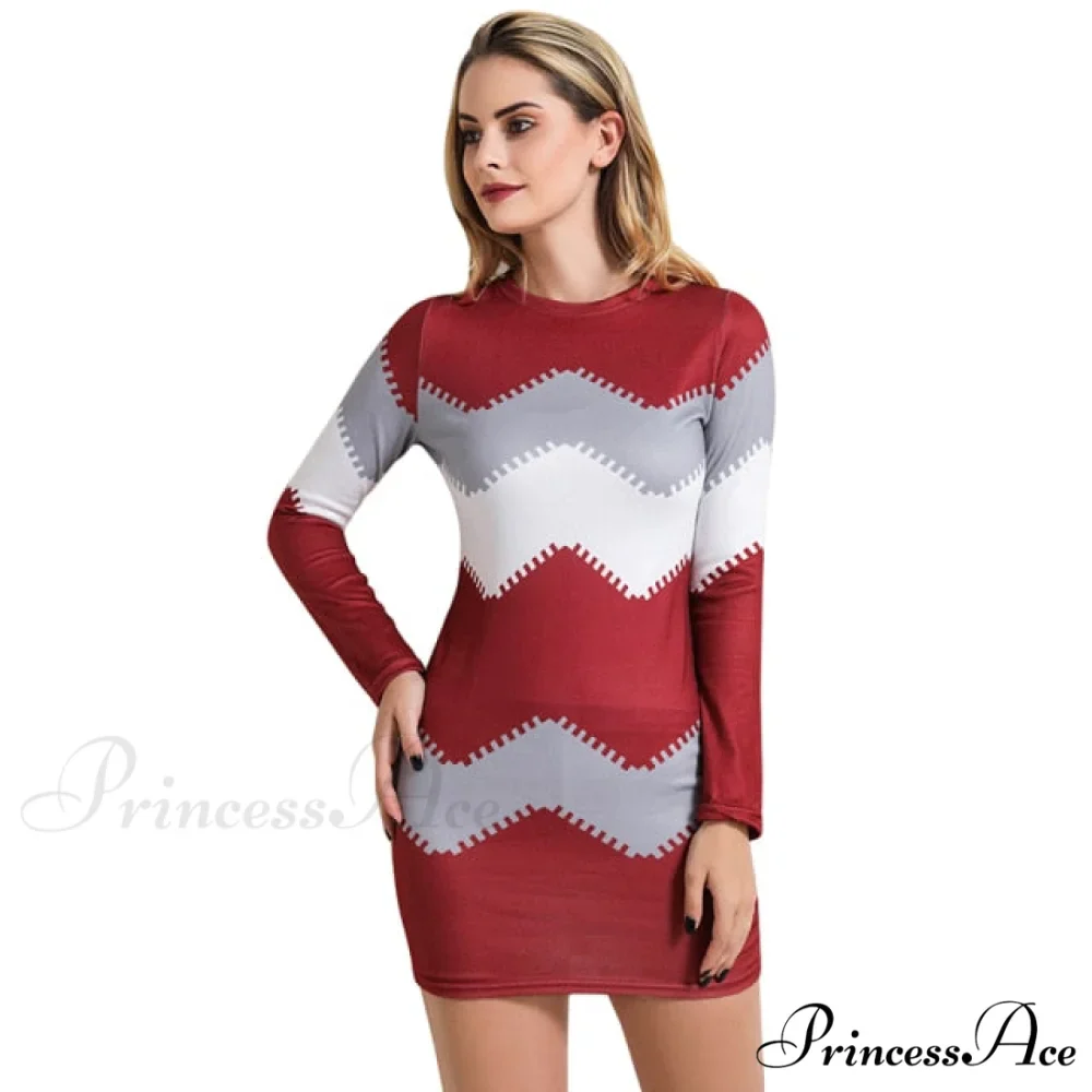 Elegant Patchwork Long Sleeve Thin Dress - Image 3